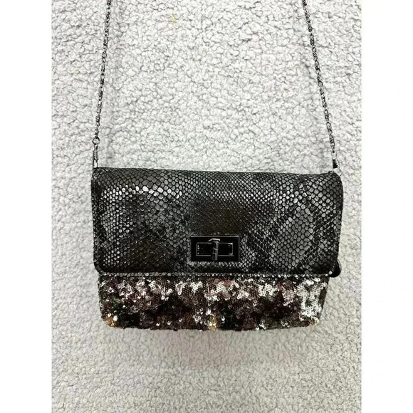 Big Buddha Faux Snake Skin sequin Clutch Purse black Shoulder Chain Strap‎ y2k - Picture 1 of 9